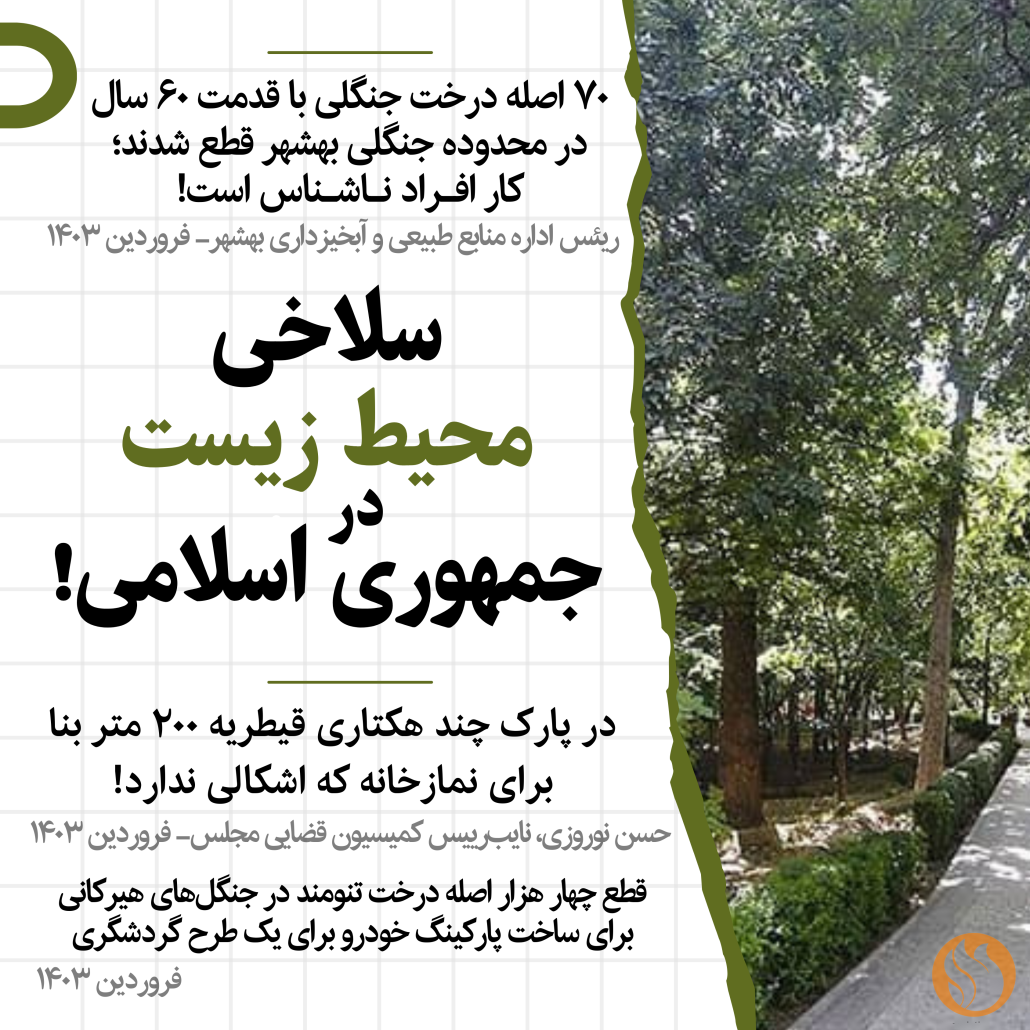 جمهوری اسلامی هر روز با جنجالی تازه خبر از سلاخی در محیط زیست ایران می‌دهد. باری پارک قیطریه، باری جنگل‌های هیرکانی و این بار محیط جنگلی بهشهر.